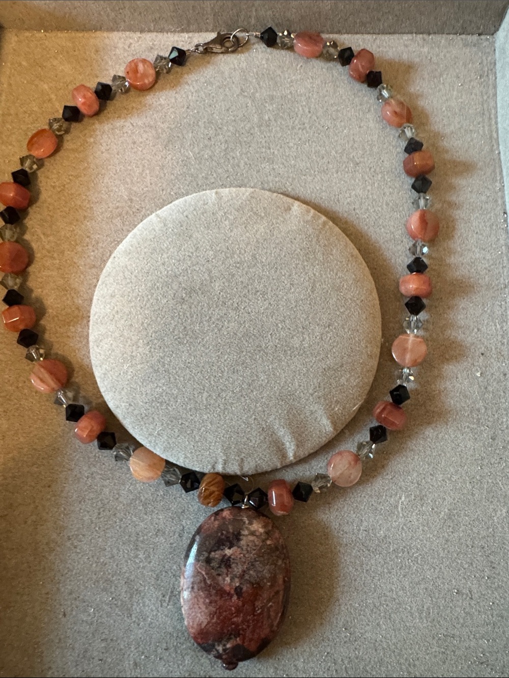 Genuine Stone Handmade Brown Jasper Oval Pendant Necklace 17”. - Women Jewelry
